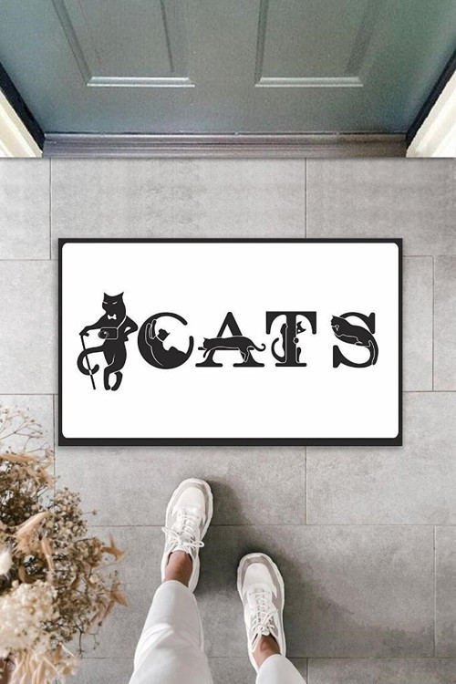Büro Ev Ofis Dekoru için Dijital Baskı Beyaz Kedilerler Cats Yazılı Kapı Önü Paspas