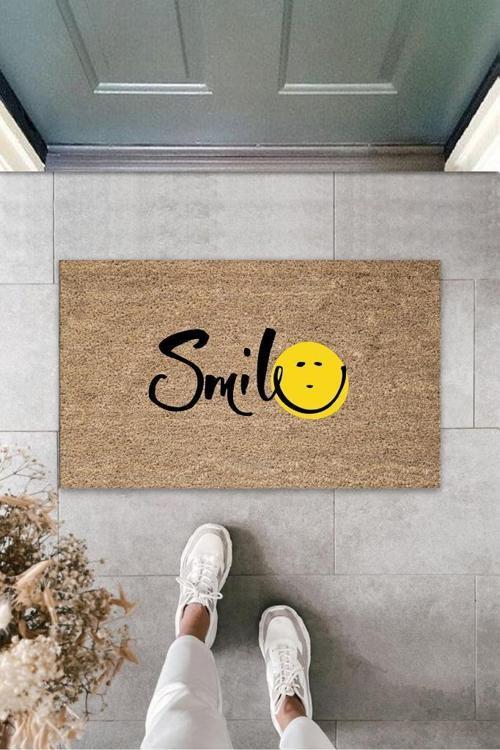 Büro Ev Ofis Dekoru için Kahverengi Kapı Önü Paspası Smile