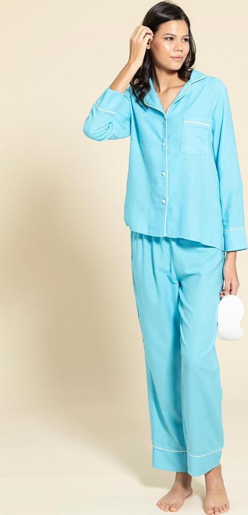 3'lü Organik Beyaz Biyeli Mavi Pijama Takımı