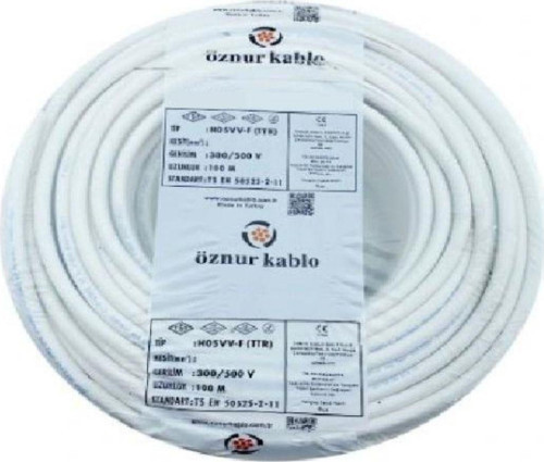 2X0,75Mm Ttr Kablo 100 Metre (Beyaz Renkli)