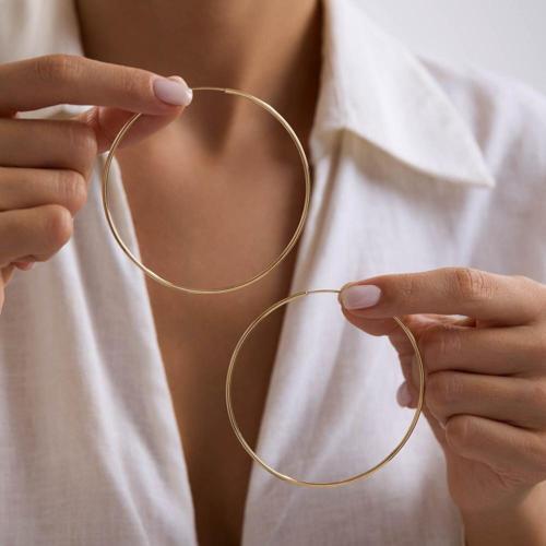 14K Altın Halka Küpe 1,2 mm 7.5 cm GİZLİ KİLİT