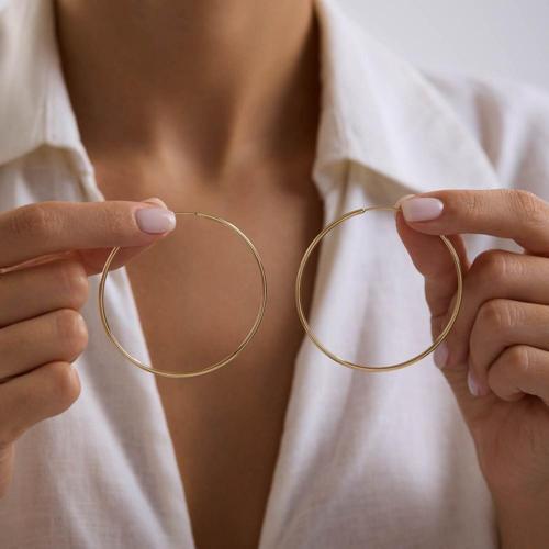 14K Altın Halka Küpe 1,2 mm 6.0 cm GİZLİ KİLİT