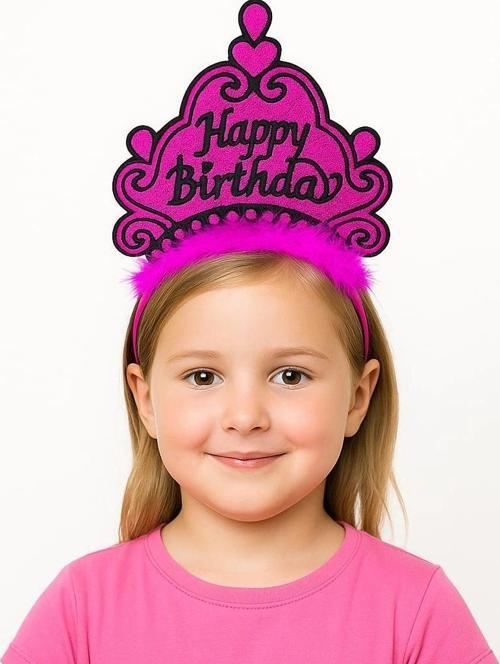 Fuşya Happy Birthday Prenses Tacı – Doğum Günü Taç Aksesuarı