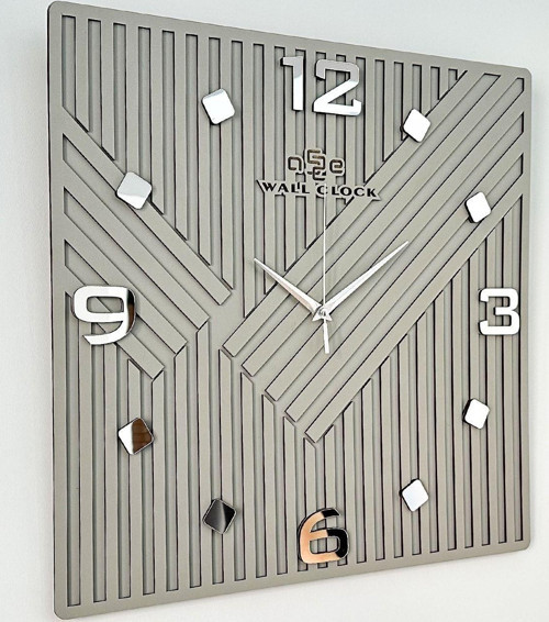 Square Long Pattern Aynalı Kare Çizgili 50X50 Sessiz Mekanizma Duvar Saati