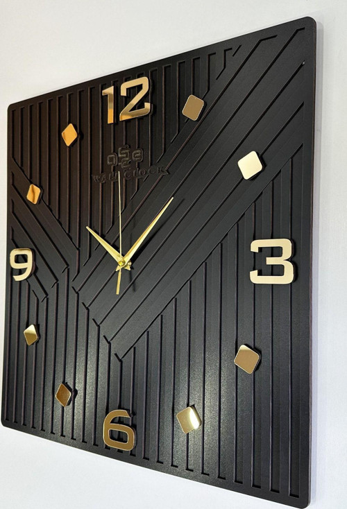 Square Long Pattern Aynalı Kare Çizgili 50X50 Sessiz Mekanizma Duvar Saati