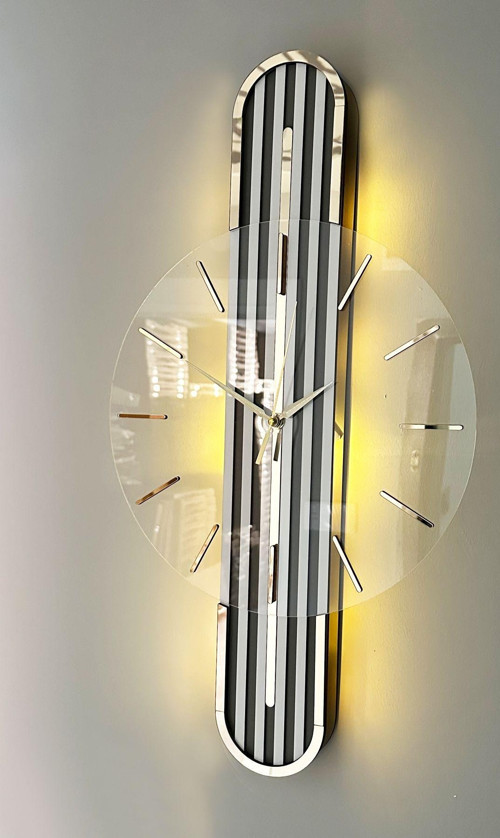 Stylish Design-Aynalı-65Cm-Pilli Led-Sessiz Mekanizma-Asse