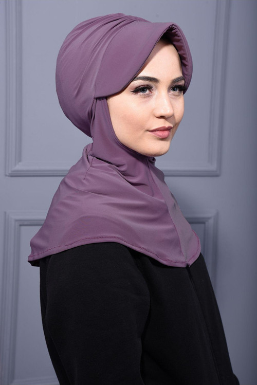 Tesettür Spor Şapka Scarf Havuz Ve Denizde Kullanıma Uygun Koyu Gül Kurusu