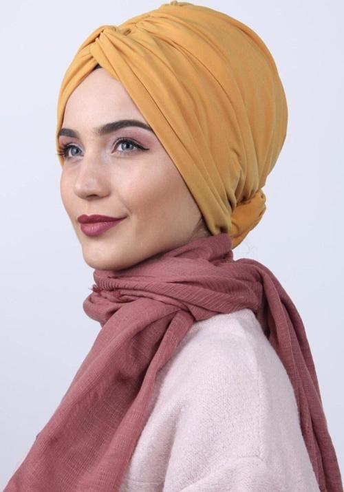 Çift Yönlü Güllü Düğüm Bone Hardal Sarısı