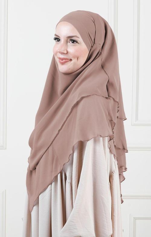 Tesettür Orta Boy Sufle Khimar Peçeli Hazır Şal Bronz
