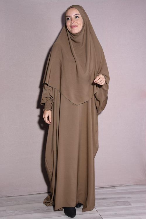 İkili Takım Medine İpeği Kumaş Şal Ve Elbise Taba