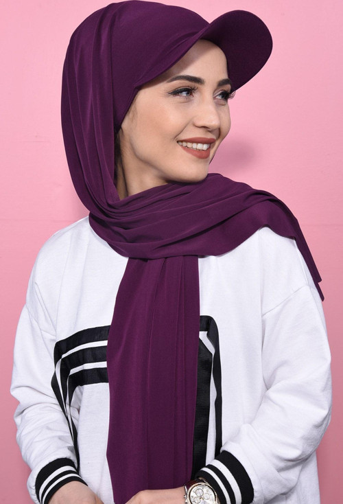 Boru Boneli Şapka Şal Mürdüm