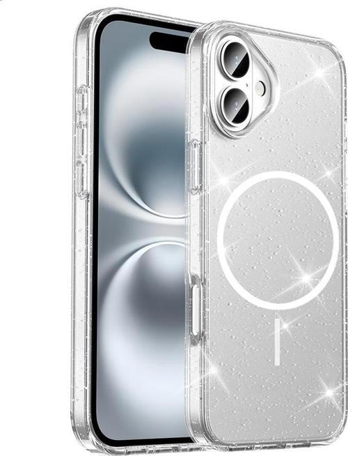 iPhone 16 Plus Kılıf M-safe Şarj Özellikli Parlayan Simli Saydam Renkli Maris Kılıf