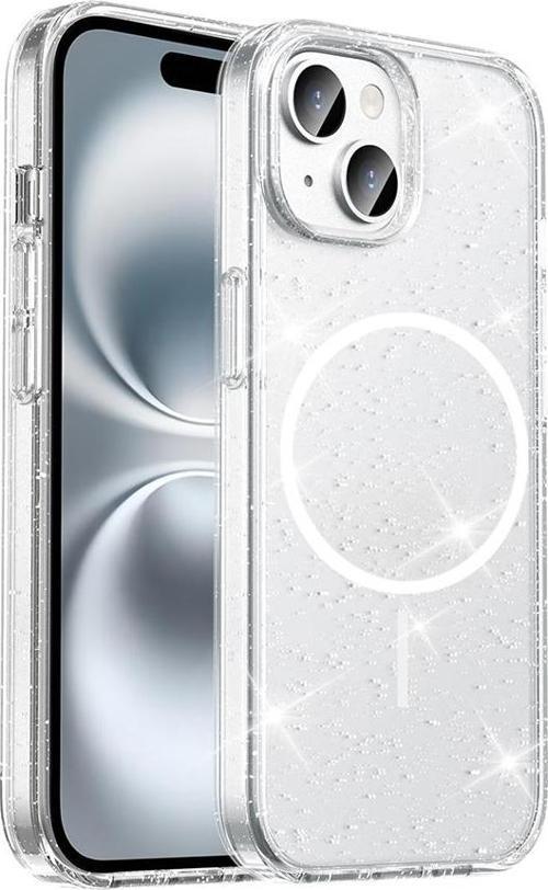iPhone 15 Plus Kılıf M-safe Şarj Özellikli Parlayan Simli Saydam Renkli Maris Kılıf