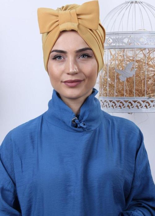 Fiyonklu Çift Taraflı Bone Hardal Sarısı