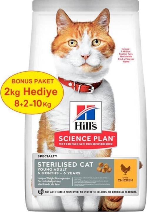 Hills Young Sterilised Tavuklu Kısırlaştırılmış Kedi Maması 8 kg +2 kg