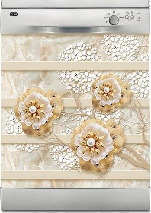 Bulaşık Makinesi Sticker Kaplama Beyaz Eşya Kaplama Altın Çiçek