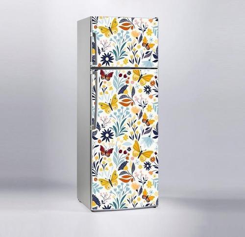 Buzdolabı Sticker Kaplama Dolap Kaplama Etiketi Çiçek Sarı Kelebek