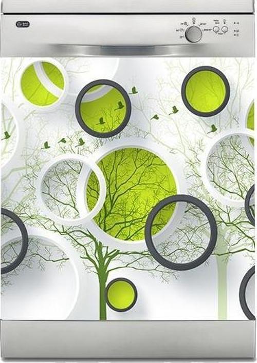 Bulaşık Makinesi Sticker Kaplama Beyaz Eşya Kaplama Yeşil Yuvarlak Design