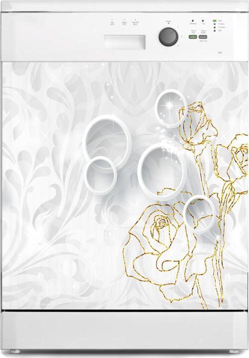 Bulaşık Makinesi Sticker Kaplama Beyaz Eşya Kaplama Altın Gül