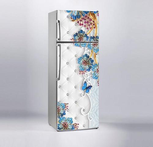 Buzdolabı Sticker Kaplama Dolap Kaplama Etiketi Döşeme Mavi Çiçek