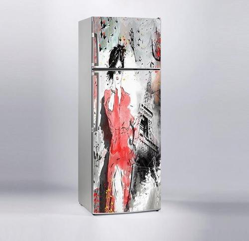 Buzdolabı Sticker Kaplama Dolap Kaplama Etiketi Eyfel Kulesi Kadın