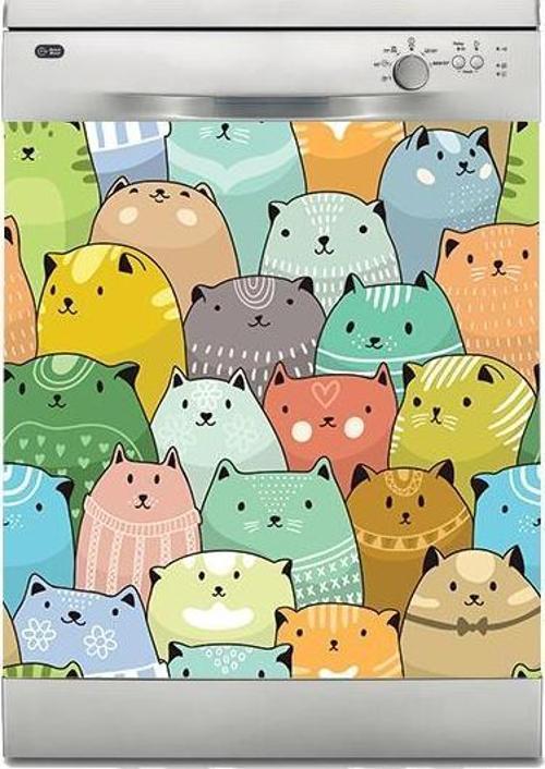 Bulaşık Makinesi Sticker Kaplama Beyaz Eşya Kaplama Renkli Kediler