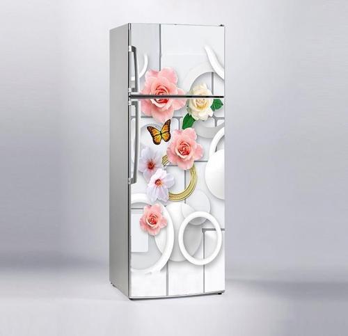 Buzdolabı Sticker Kaplama Dolap Kaplama Etiketi Gül Kelebek Yuvarlak