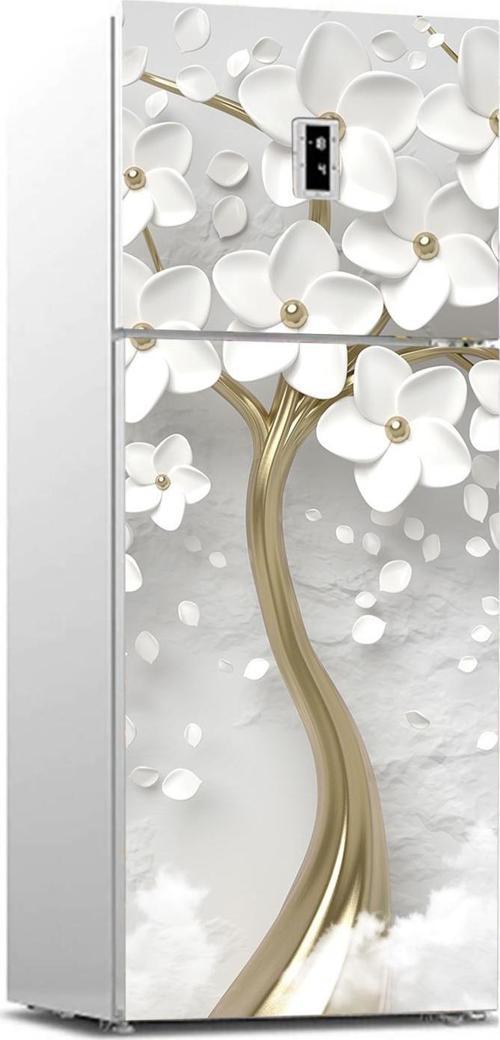 Buzdolabı Sticker Kaplama Dolap Kaplama Etiketi 3d Beyaz Ağaç 3