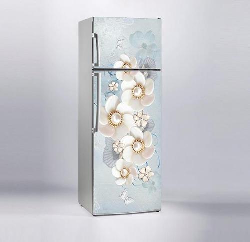 Buzdolabı Sticker Kaplama Dolap Kaplama Etiketi 3D Beyaz Çiçekler