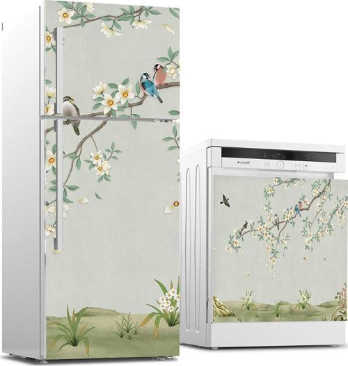 Buzdolabı ve Bulaşık Makinası Beyaz Eşya Sticker Kaplama 3D Ağaç Kuşlar