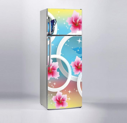 Buzdolabı Sticker Kaplama Dolap Kaplama Etiketi 3D Çiçek Yuvarlak