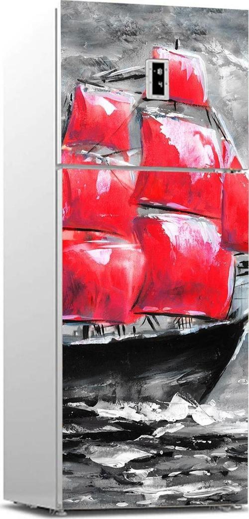 Buzdolabı Sticker Kaplama Dolap Kaplama Etiketi Kırmızı Yelken