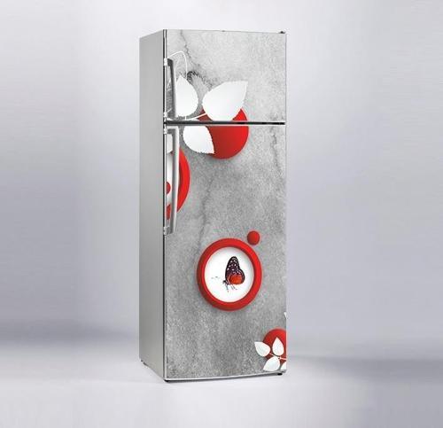Buzdolabı Sticker Kaplama Dolap Kaplama Etiketi Kırmızı Yuvarlak Kelebek