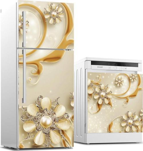 Buzdolabı ve Bulaşık Makinası Beyaz Eşya Sticker Kaplama 3D Altın Takı