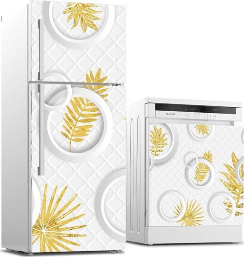 Buzdolabı ve Bulaşık Makinası Beyaz Eşya Sticker Kaplama 3D Altın Yaprak