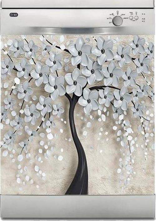 Bulaşık Makinesi Sticker Kaplama Beyaz Eşya Kaplama 3D Ağaç Gri
