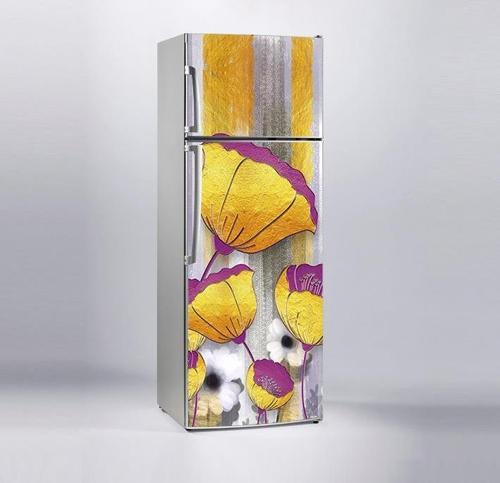 Buzdolabı Sticker Kaplama Dolap Kaplama Etiketi 3D Golden Flowers