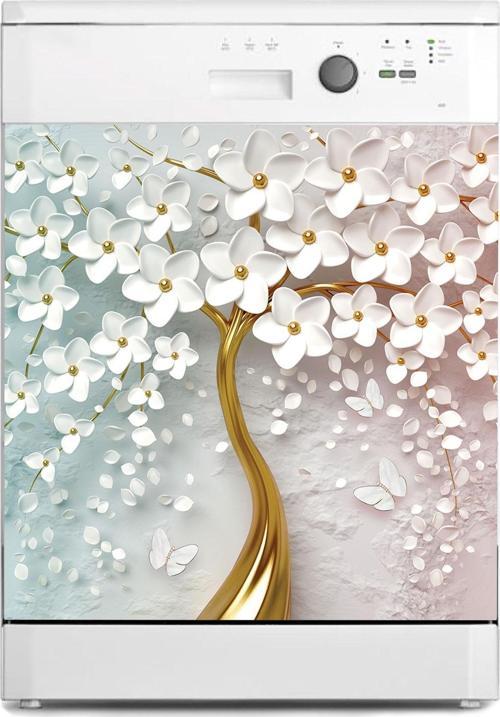 Bulaşık Makinesi Sticker Kaplama Beyaz Eşya Kaplama 3d Altın Ağaç