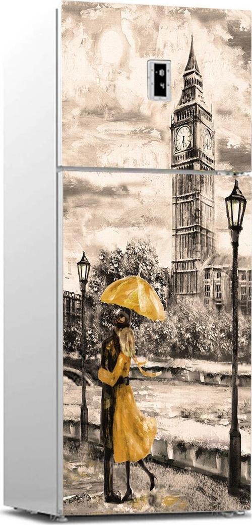 Buzdolabı Sticker Kaplama Dolap Kaplama Etiketi Londra Sarı Yağlıboya