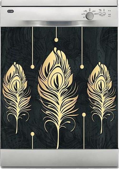 Bulaşık Makinesi Sticker Kaplama Beyaz Eşya Kaplama 3D Altın Tüyler