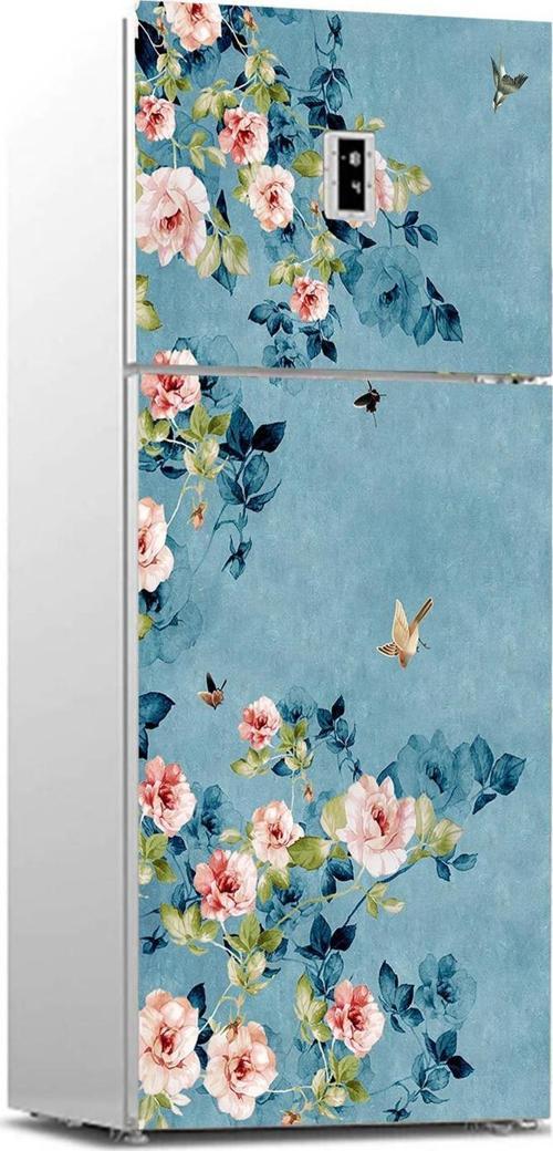 Buzdolabı Sticker Kaplama Dolap Kaplama Etiketi Mavi Yeşil Pembe Çiçek