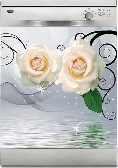 Bulaşık Makinesi Sticker Kaplama Beyaz Eşya Kaplama 3D Bej Gül