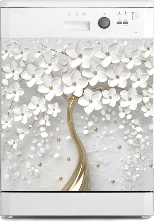 Bulaşık Makinesi Sticker Kaplama Beyaz Eşya Kaplama 3d Beyaz Ağaç 2