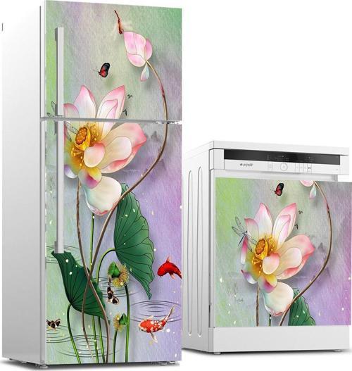 Buzdolabı ve Bulaşık Makinası Beyaz Eşya Sticker Kaplama 3d Çiçek Çizimi
