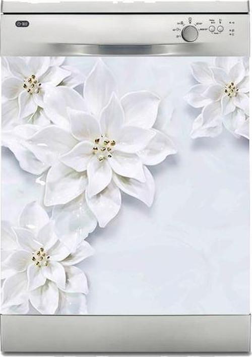 Bulaşık Makinesi Sticker Kaplama Beyaz Eşya Kaplama 3D Beyaz Yapraklar