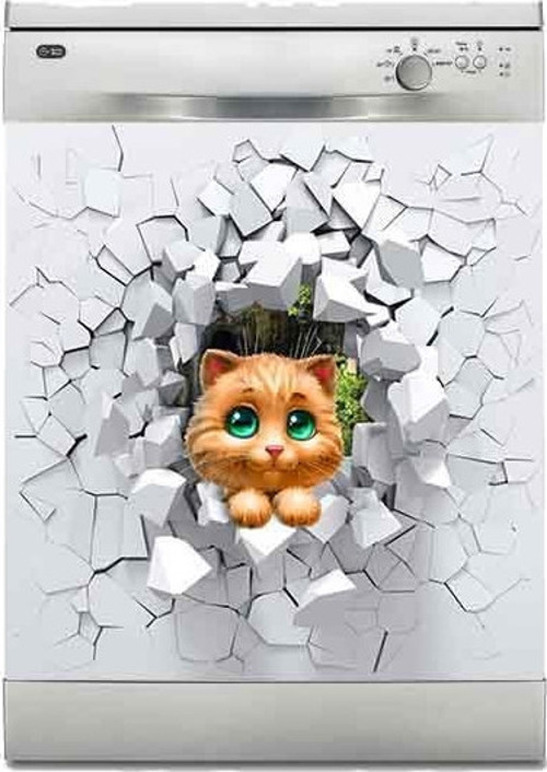 Bulaşık Makinesi Sticker Kaplama Beyaz Eşya Kaplama Şirin Kedi