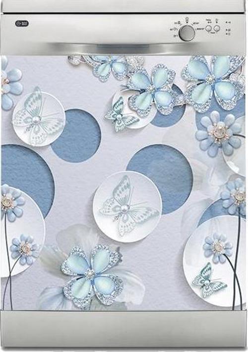 Bulaşık Makinesi Sticker Kaplama Beyaz Eşya Kaplama Kelebek Elmas Çiçek
