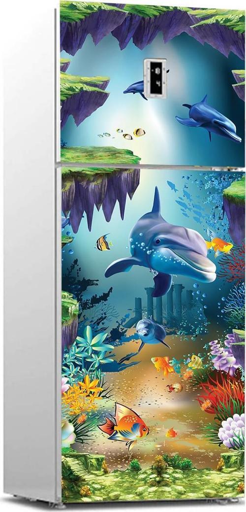 Buzdolabı Sticker Kaplama Dolap Kaplama Etiketi Okyanus Balıklar