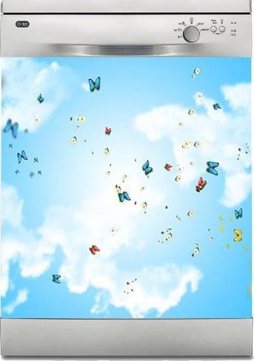 Bulaşık Makinesi Sticker Kaplama Beyaz Eşya Kaplama Kelebek Papatya