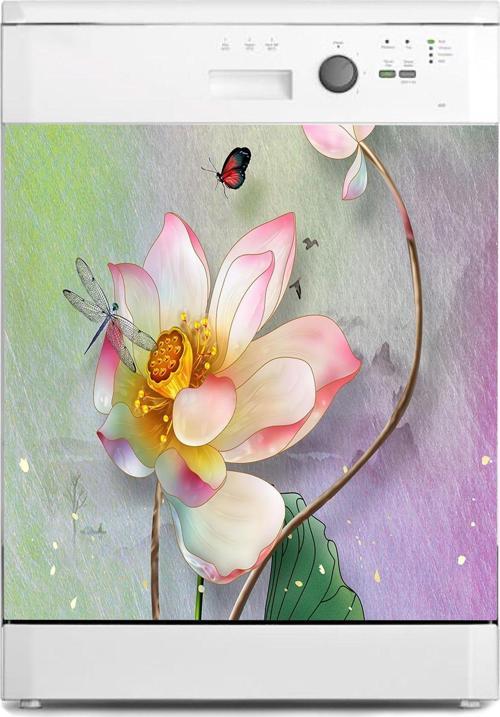 Bulaşık Makinesi Sticker Kaplama Beyaz Eşya Kaplama 3d Çiçek Çizimi